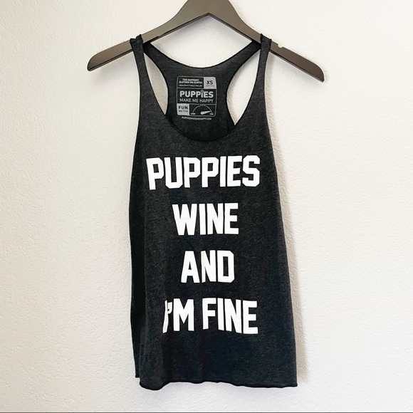 Puppies Wine And I’m Fine Black Heathered Racerback Tank XS - Picture 1 of 3